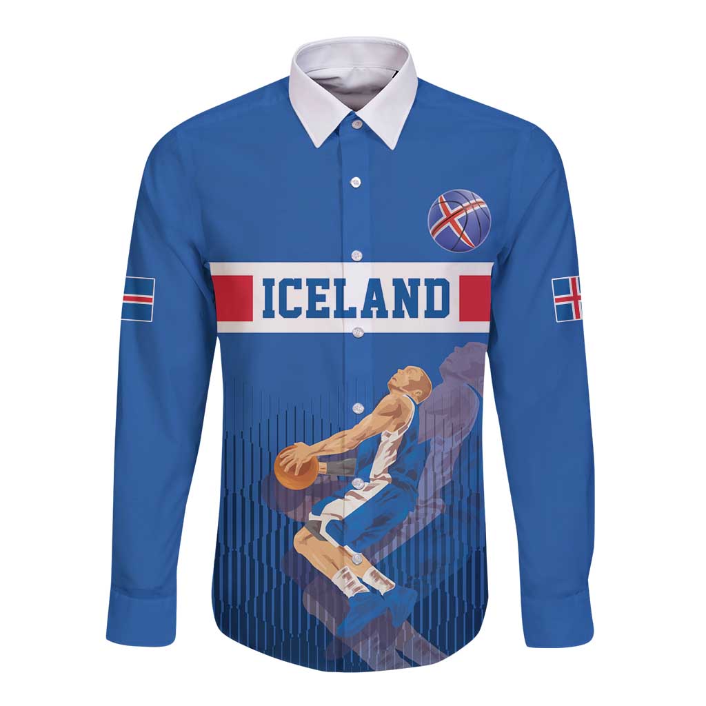 Iceland Basketball Custom Long Sleeve Button Shirt Blue Style
