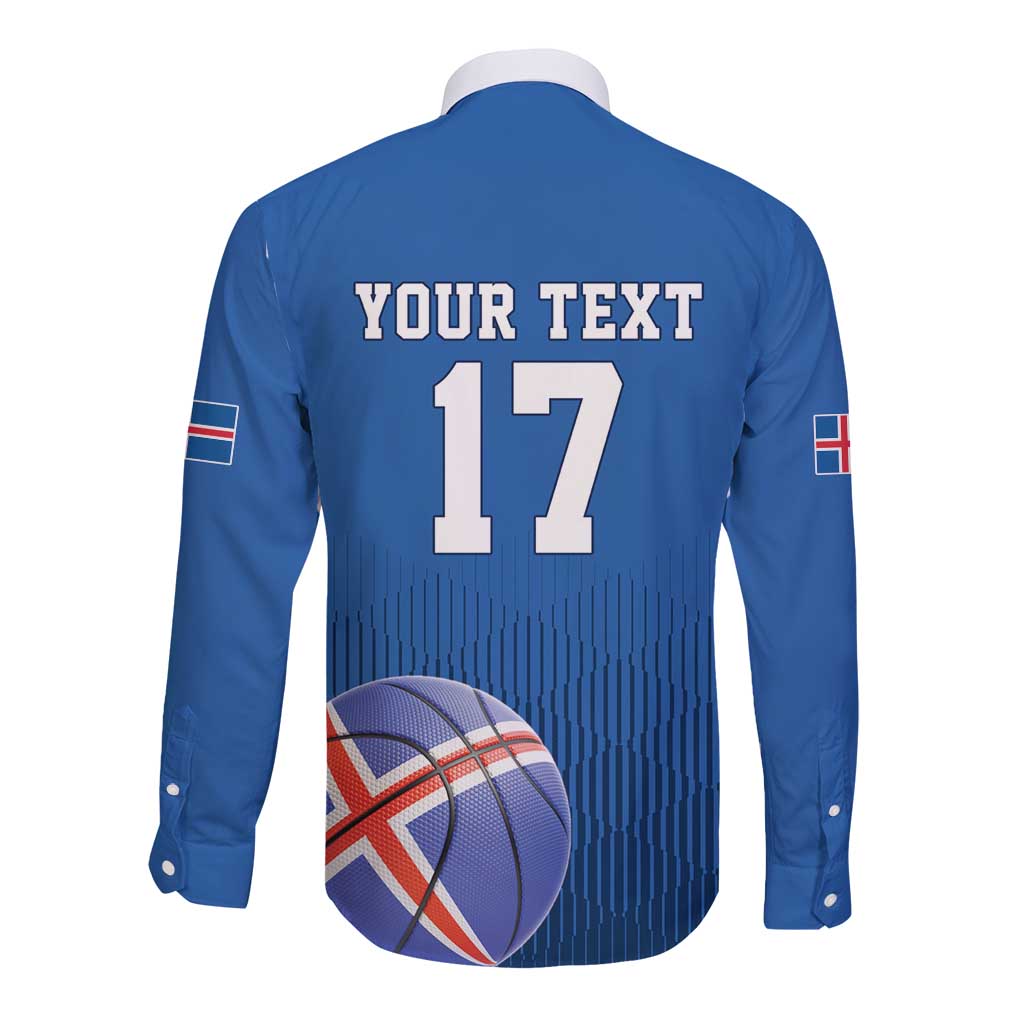 Iceland Basketball Custom Long Sleeve Button Shirt Blue Style