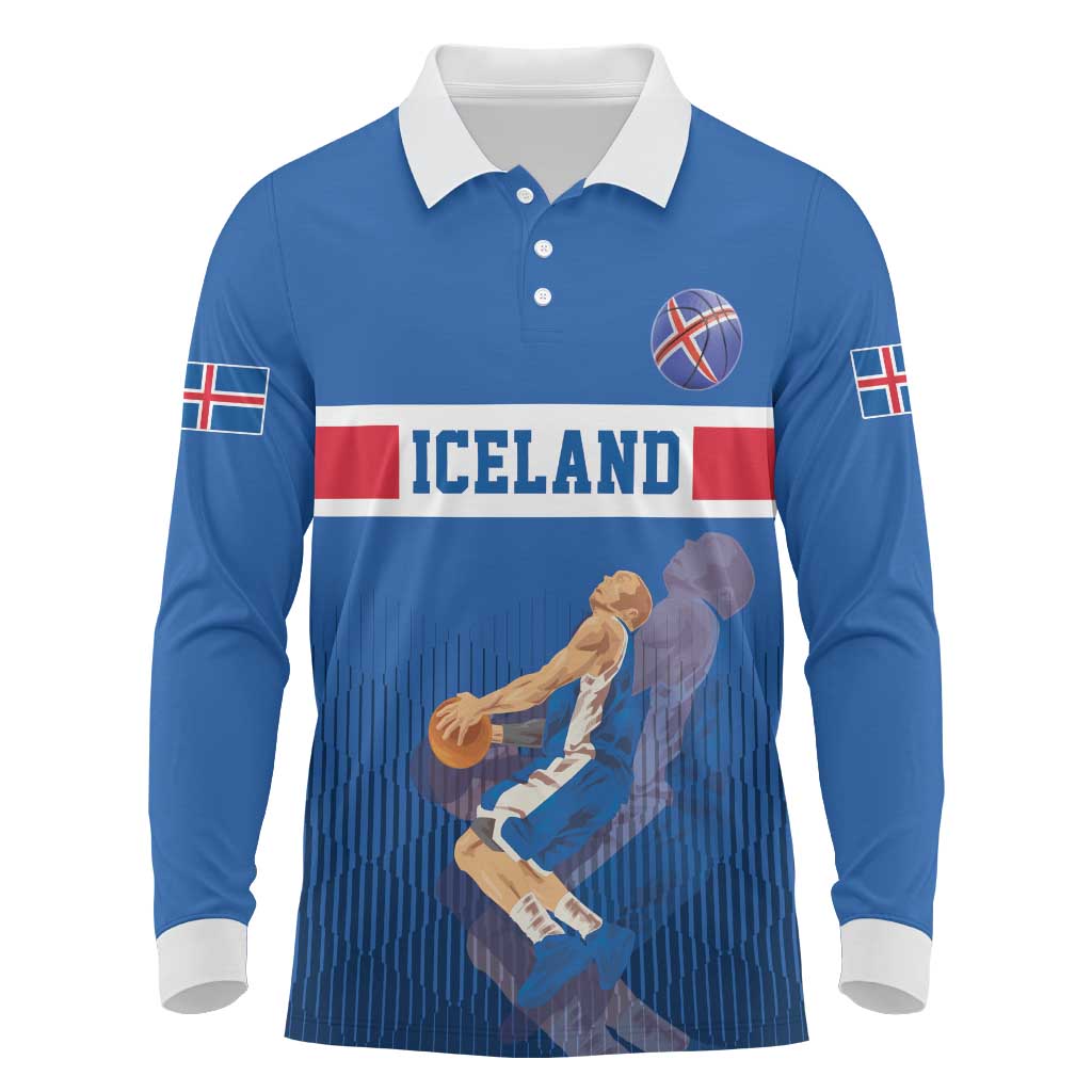 Iceland Basketball Custom Long Sleeve Polo Shirt Blue Style
