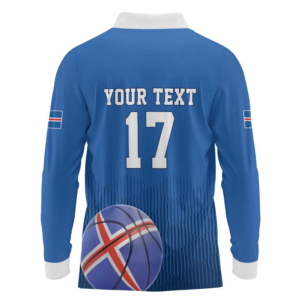 Iceland Basketball Custom Long Sleeve Polo Shirt Blue Style