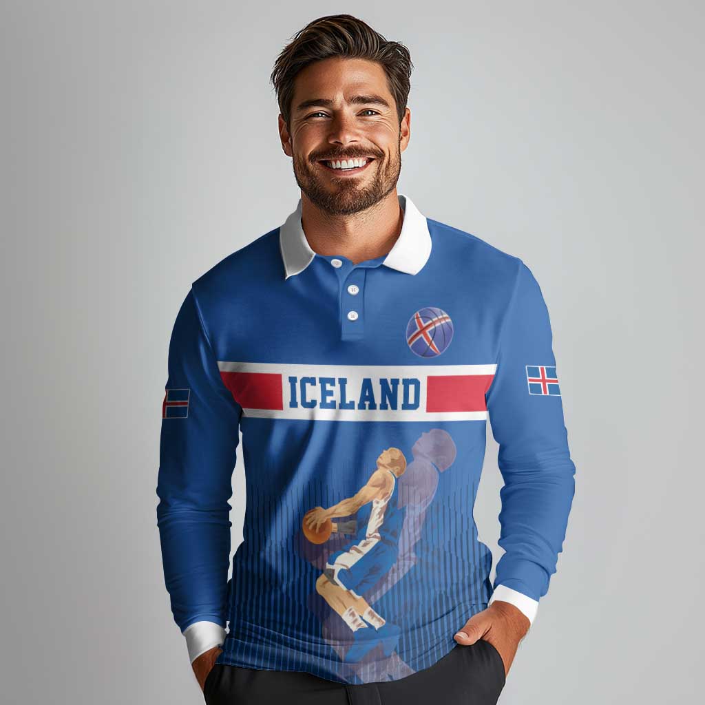 Iceland Basketball Custom Long Sleeve Polo Shirt Blue Style