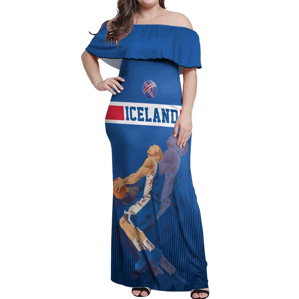 Iceland Basketball Custom Off Shoulder Maxi Dress Blue Style