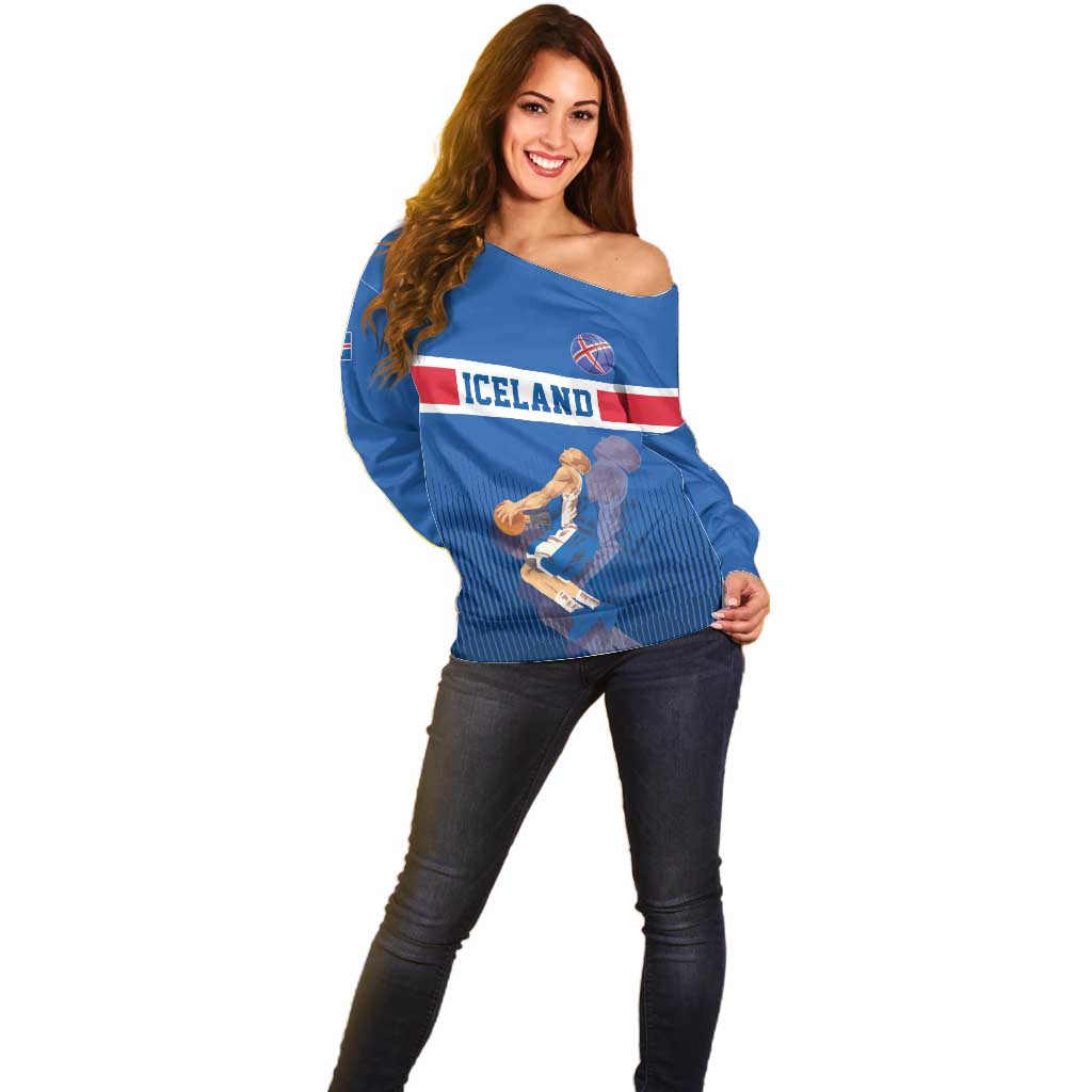 Iceland Basketball Custom Off Shoulder Sweater Blue Style