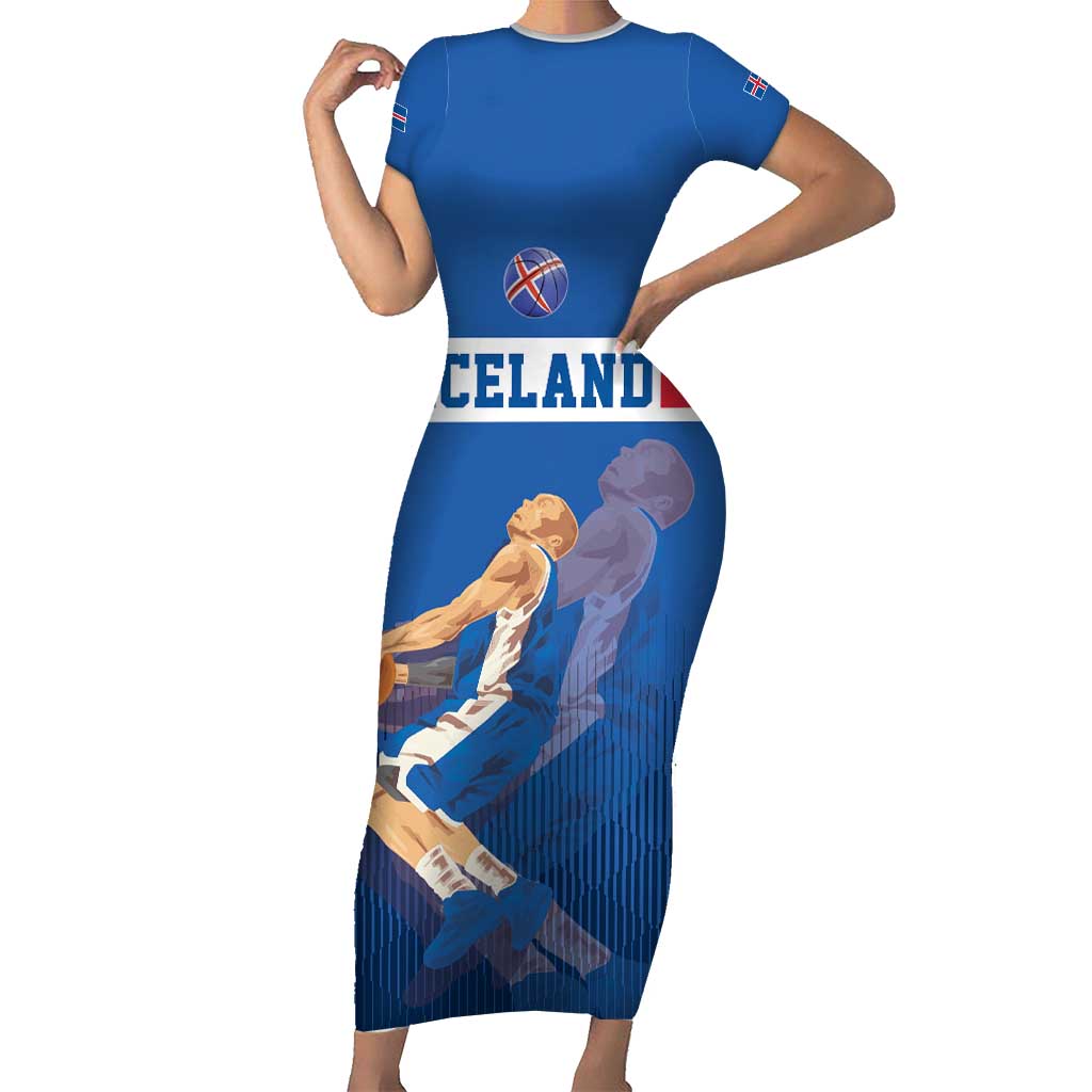 Iceland Basketball Custom Short Sleeve Bodycon Dress Blue Style