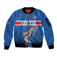 Iceland Basketball Custom Sleeve Zip Bomber Jacket Blue Style