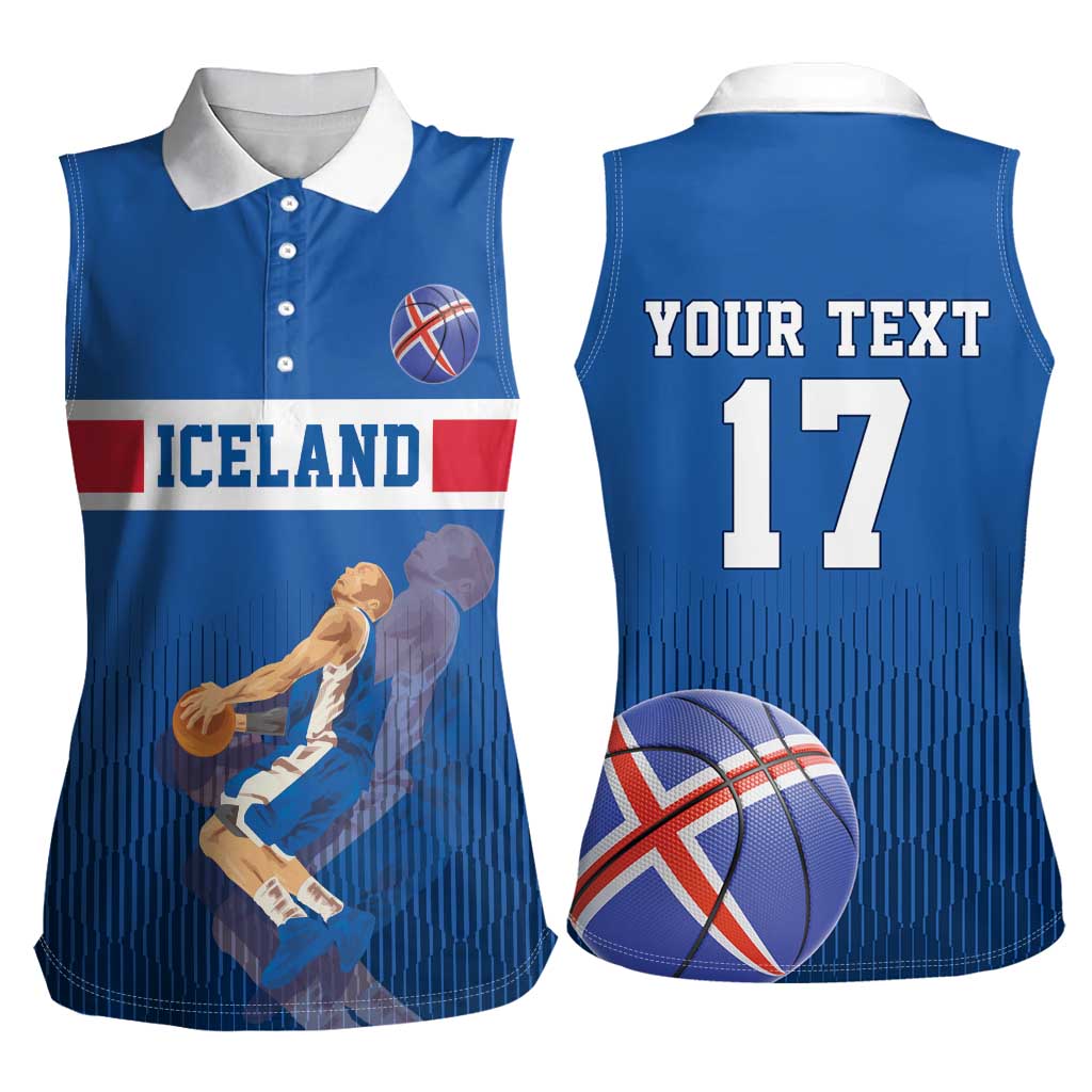 Iceland Basketball Custom Women Sleeveless Polo Shirt Blue Style