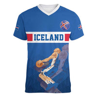 Iceland Basketball Custom Women V-Neck T-Shirt Blue Style