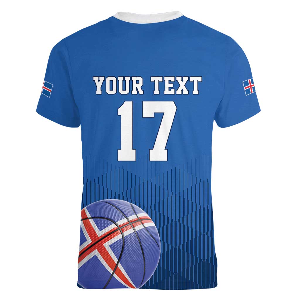 Iceland Basketball Custom Women V-Neck T-Shirt Blue Style