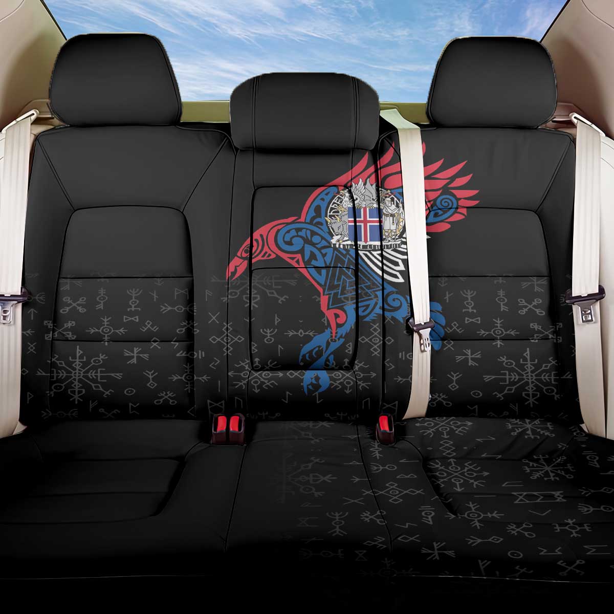 Iceland Viking Culture Back Car Seat Cover Norse Mythology Raven Tattoo
