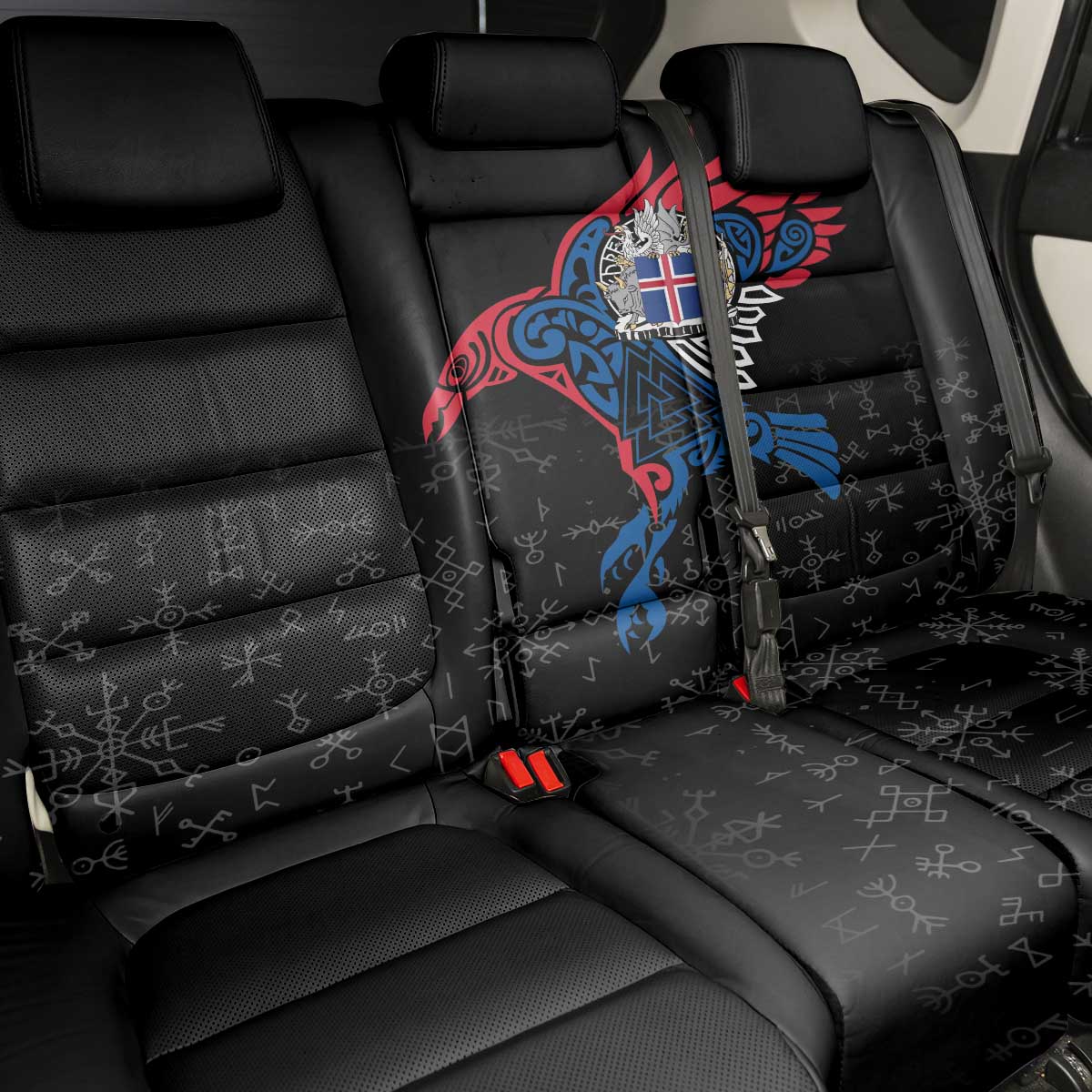 Iceland Viking Culture Back Car Seat Cover Norse Mythology Raven Tattoo