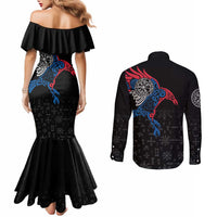 Iceland Viking Culture Couples Matching Mermaid Dress and Long Sleeve Button Shirt Norse Mythology Raven Tattoo