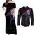 Iceland Viking Culture Couples Matching Off Shoulder Maxi Dress and Long Sleeve Button Shirt Norse Mythology Raven Tattoo