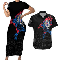 Iceland Viking Culture Couples Matching Short Sleeve Bodycon Dress and Hawaiian Shirt Norse Mythology Raven Tattoo