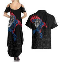 Iceland Viking Culture Couples Matching Summer Maxi Dress and Hawaiian Shirt Norse Mythology Raven Tattoo