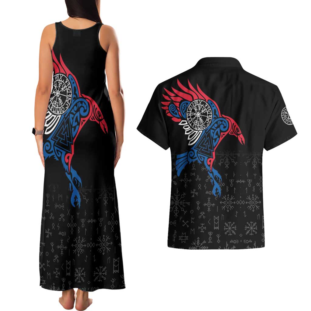 Iceland Viking Culture Couples Matching Tank Maxi Dress and Hawaiian Shirt Norse Mythology Raven Tattoo