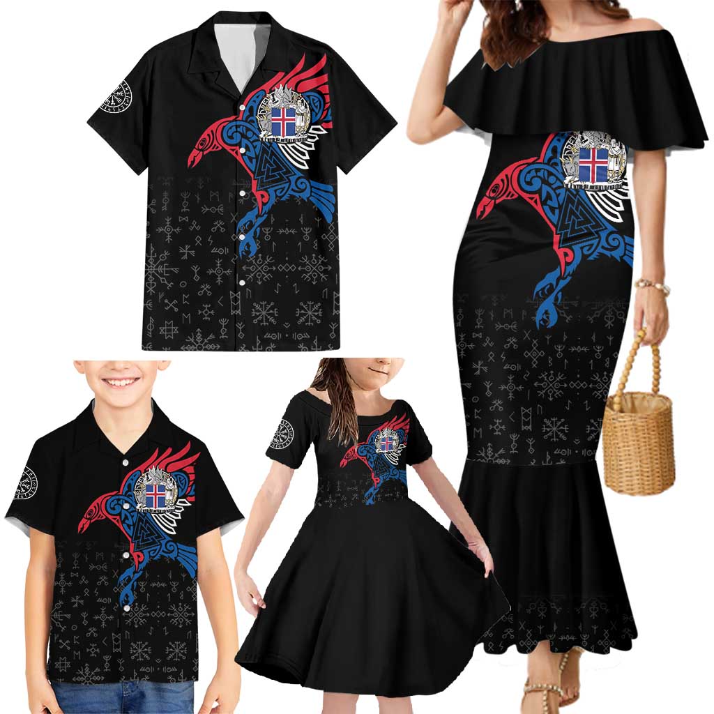 Iceland Viking Culture Family Matching Mermaid Dress and Hawaiian Shirt Norse Mythology Raven Tattoo