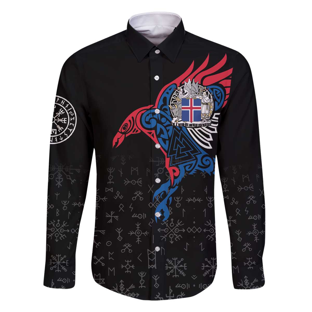 Iceland Viking Culture Family Matching Off The Shoulder Long Sleeve Dress and Hawaiian Shirt Norse Mythology Raven Tattoo