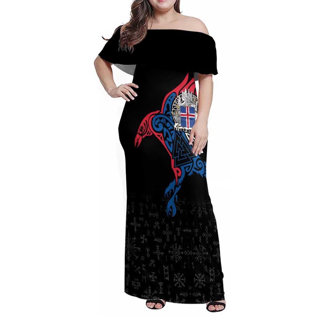 Iceland Viking Culture Family Matching Off Shoulder Maxi Dress and Hawaiian Shirt Norse Mythology Raven Tattoo