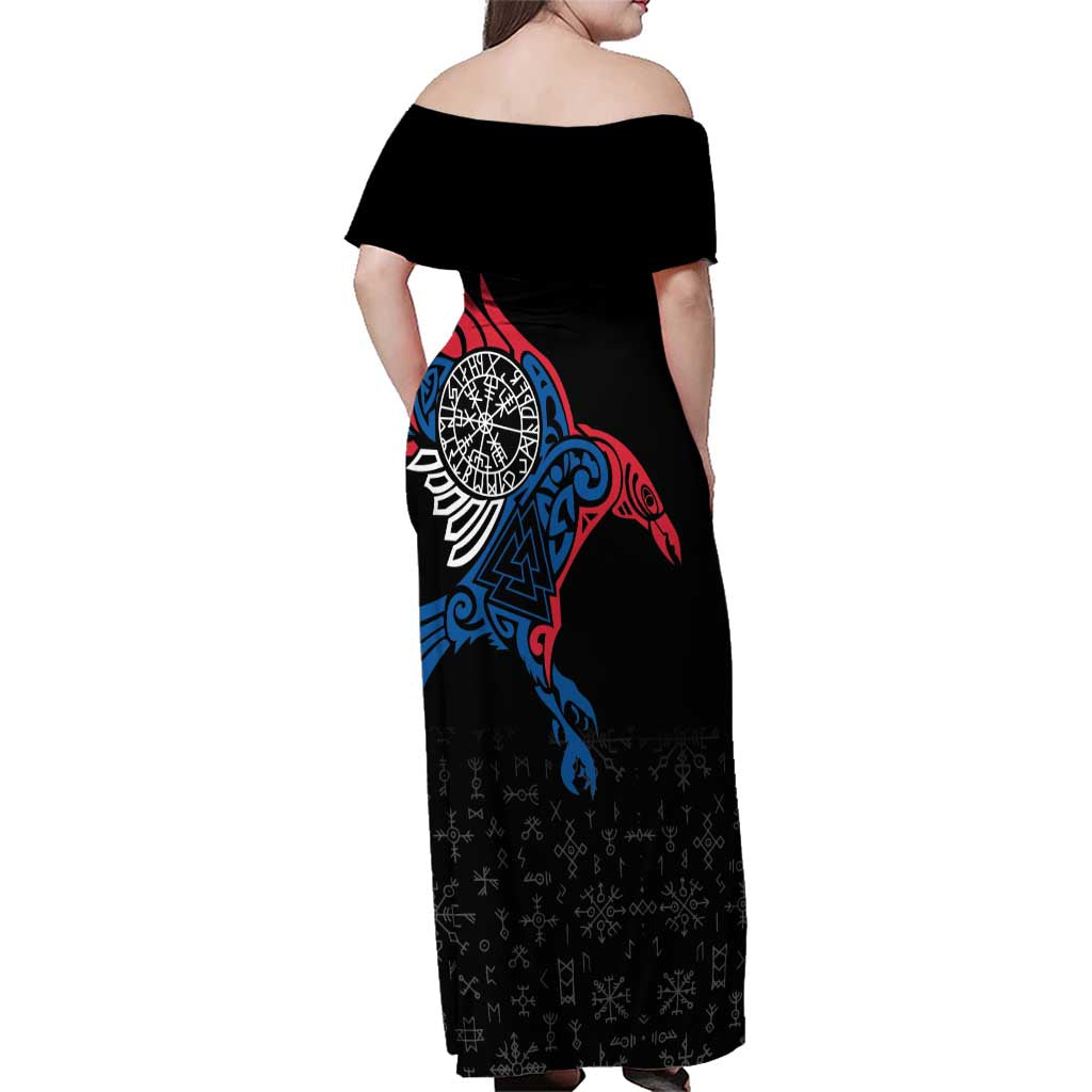 Iceland Viking Culture Family Matching Off Shoulder Maxi Dress and Hawaiian Shirt Norse Mythology Raven Tattoo