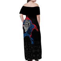 Iceland Viking Culture Family Matching Off Shoulder Maxi Dress and Hawaiian Shirt Norse Mythology Raven Tattoo