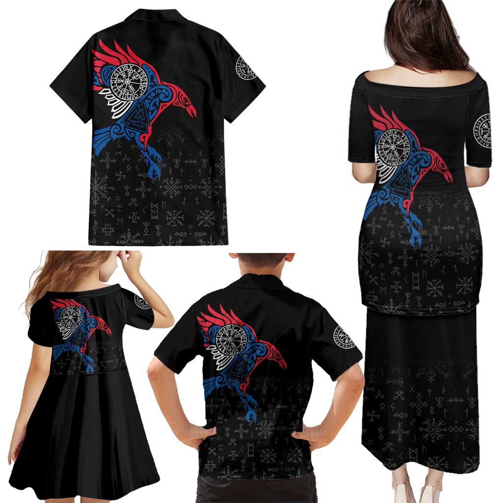 Iceland Viking Culture Family Matching Puletasi and Hawaiian Shirt Norse Mythology Raven Tattoo