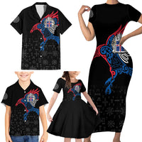 Iceland Viking Culture Family Matching Short Sleeve Bodycon Dress and Hawaiian Shirt Norse Mythology Raven Tattoo