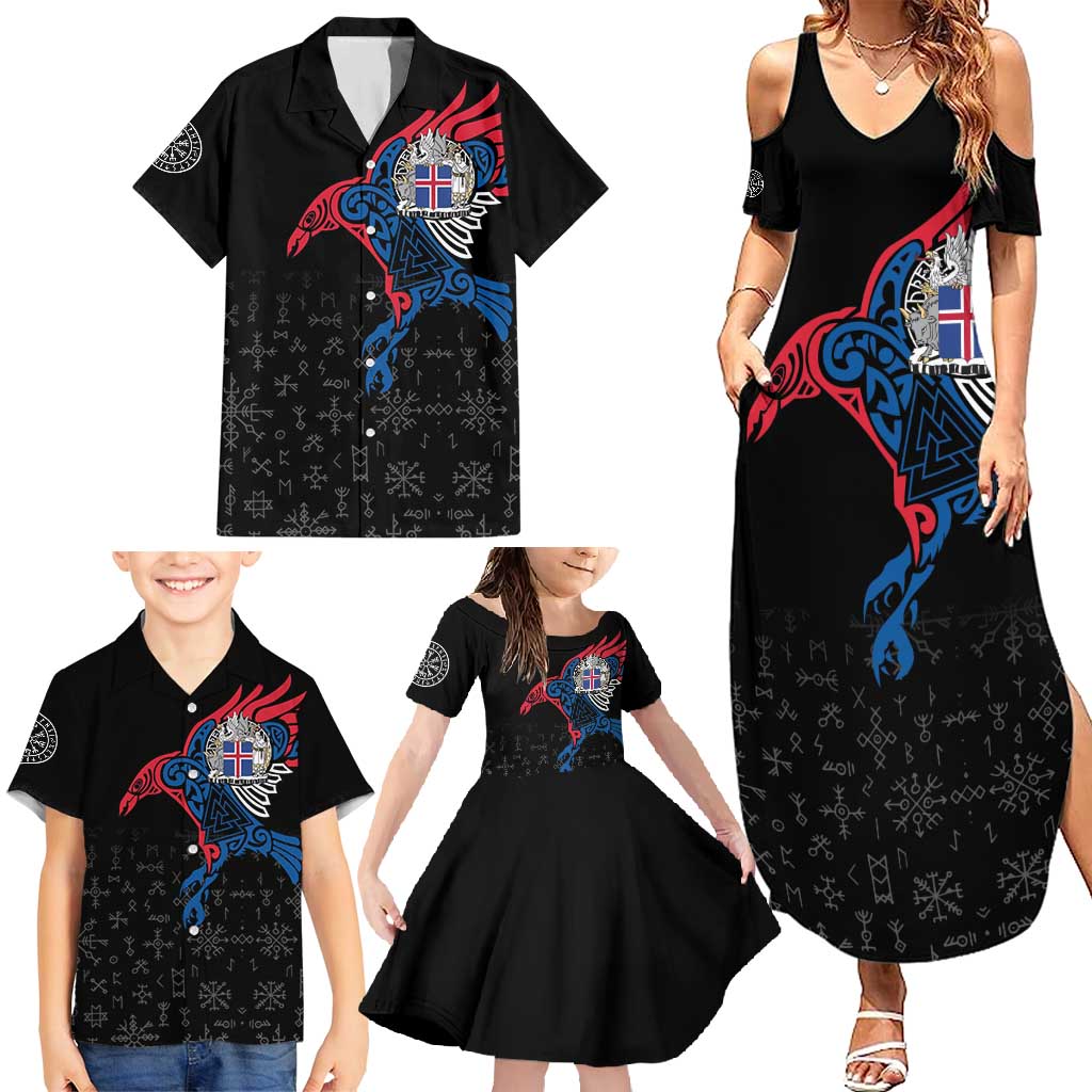 Iceland Viking Culture Family Matching Summer Maxi Dress and Hawaiian Shirt Norse Mythology Raven Tattoo