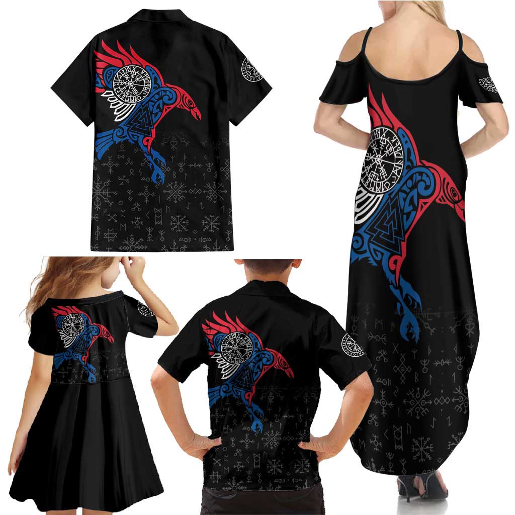 Iceland Viking Culture Family Matching Summer Maxi Dress and Hawaiian Shirt Norse Mythology Raven Tattoo