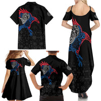 Iceland Viking Culture Family Matching Summer Maxi Dress and Hawaiian Shirt Norse Mythology Raven Tattoo