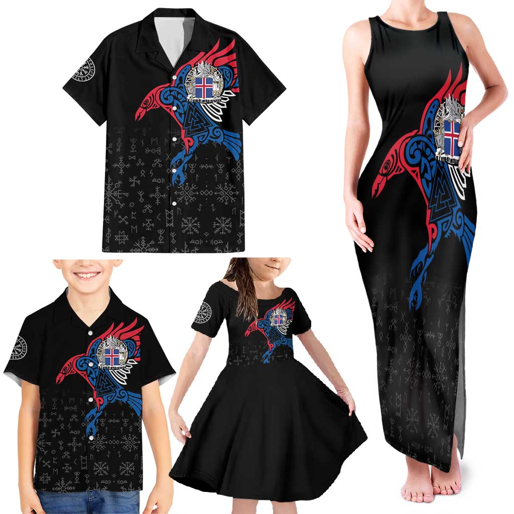 Iceland Viking Culture Family Matching Tank Maxi Dress and Hawaiian Shirt Norse Mythology Raven Tattoo