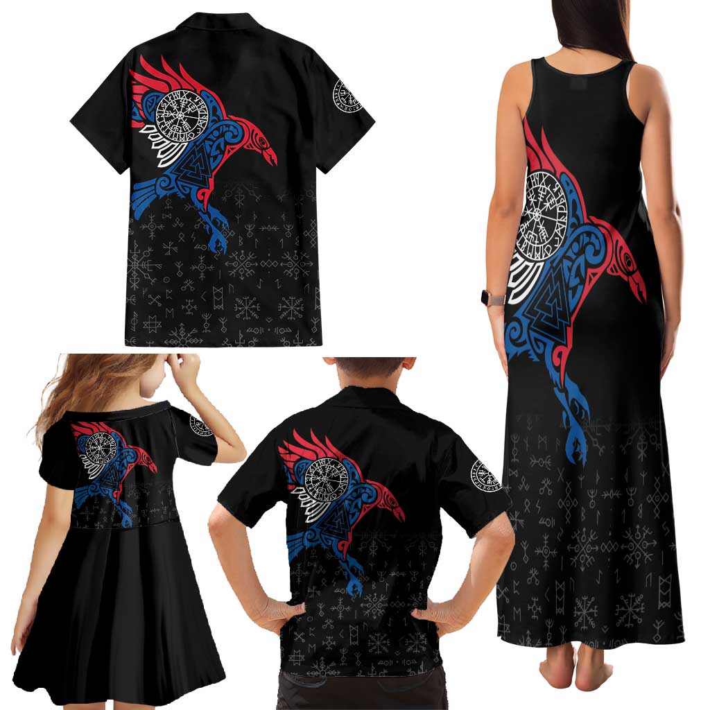 Iceland Viking Culture Family Matching Tank Maxi Dress and Hawaiian Shirt Norse Mythology Raven Tattoo