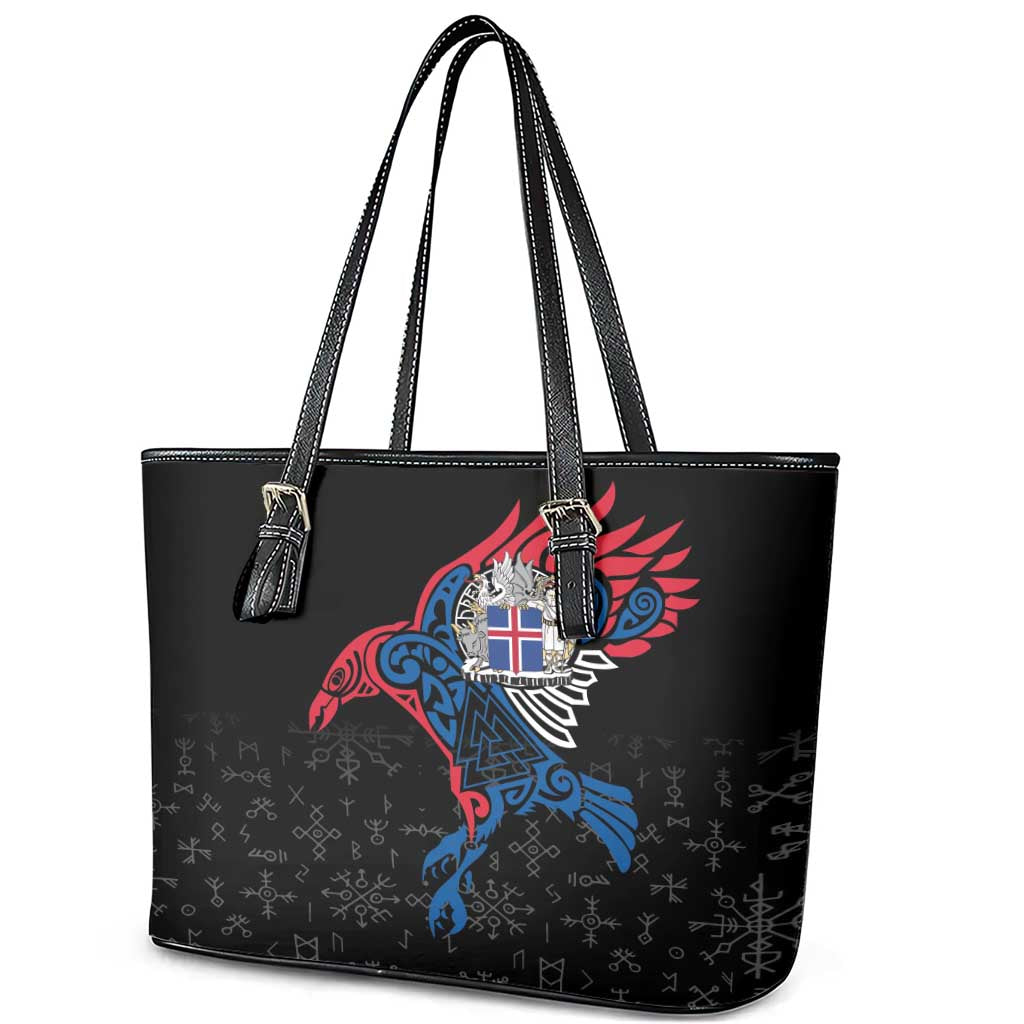 Iceland Viking Culture Leather Tote Bag Norse Mythology Raven Tattoo