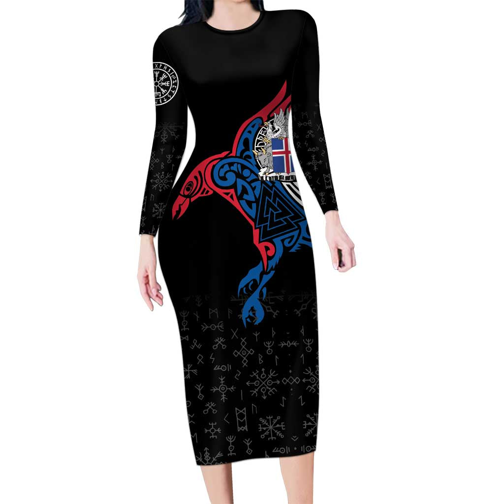 Iceland Viking Culture Long Sleeve Bodycon Dress Norse Mythology Raven Tattoo