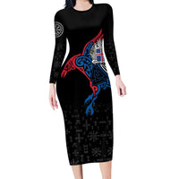 Iceland Viking Culture Long Sleeve Bodycon Dress Norse Mythology Raven Tattoo
