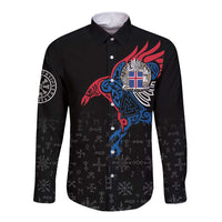 Iceland Viking Culture Long Sleeve Button Shirt Norse Mythology Raven Tattoo
