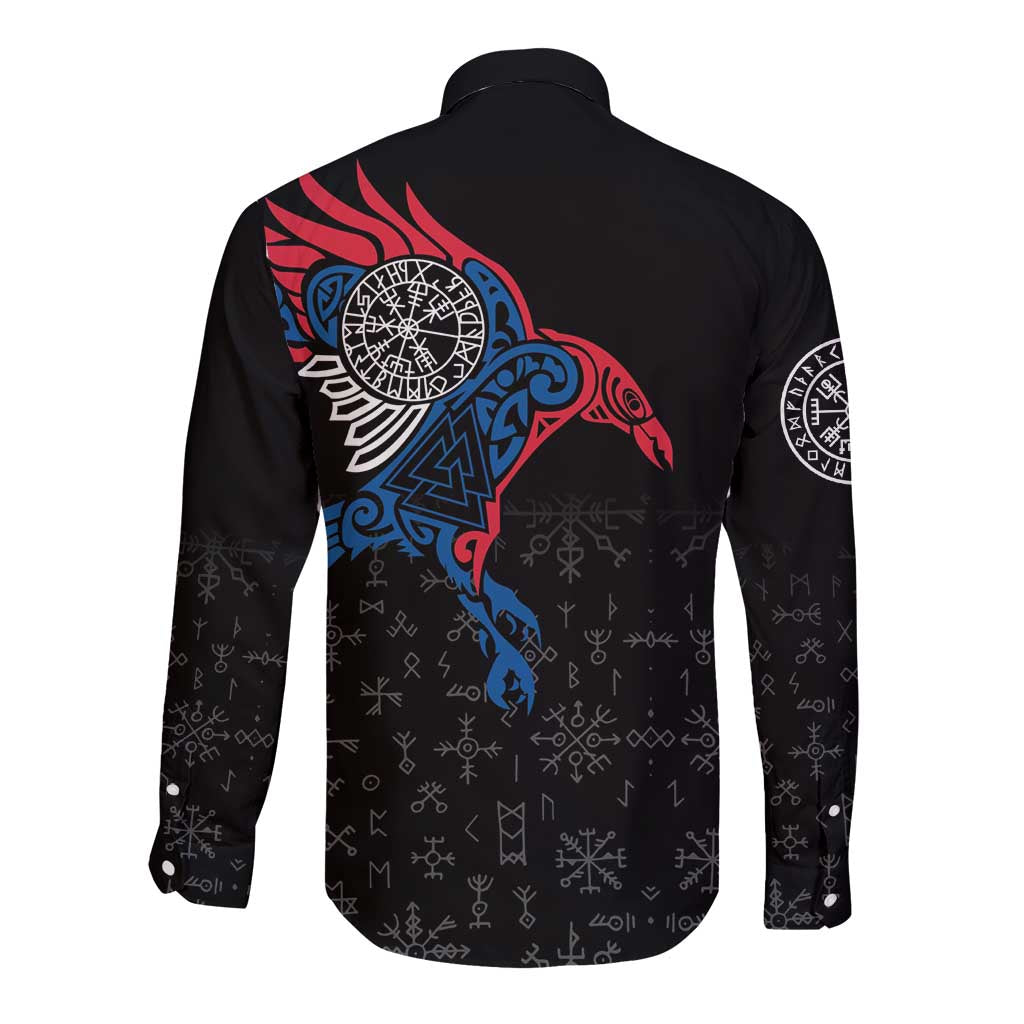 Iceland Viking Culture Long Sleeve Button Shirt Norse Mythology Raven Tattoo