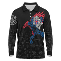 Iceland Viking Culture Long Sleeve Polo Shirt Norse Mythology Raven Tattoo