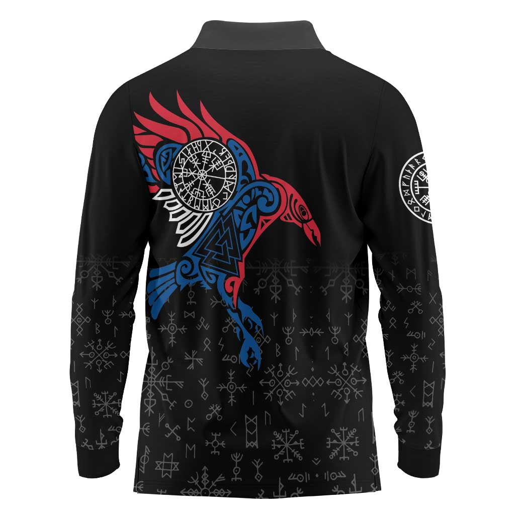 Iceland Viking Culture Long Sleeve Polo Shirt Norse Mythology Raven Tattoo