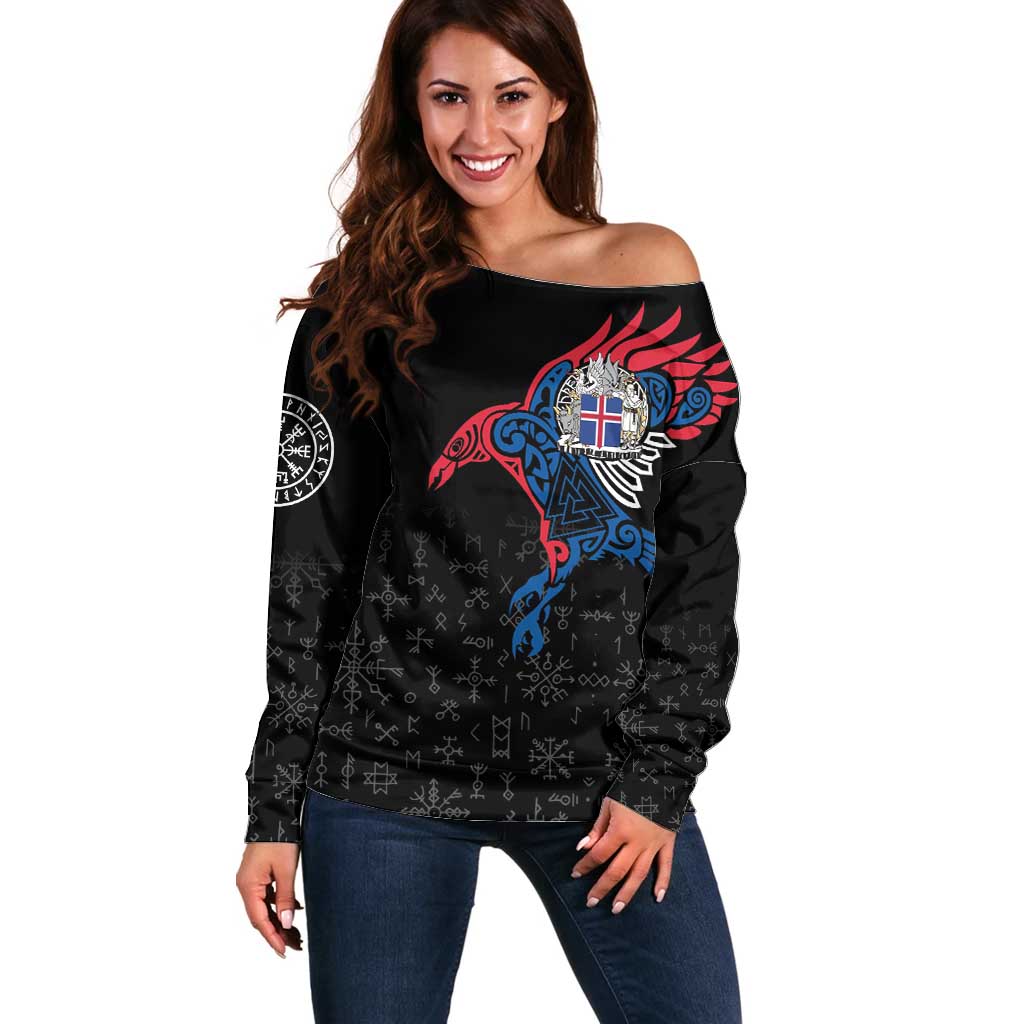 Iceland Viking Culture Off Shoulder Sweater Norse Mythology Raven Tattoo