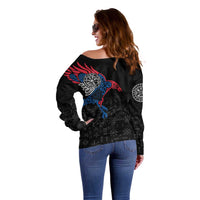 Iceland Viking Culture Off Shoulder Sweater Norse Mythology Raven Tattoo