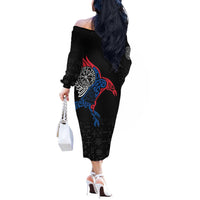 Iceland Viking Culture Off The Shoulder Long Sleeve Dress Norse Mythology Raven Tattoo
