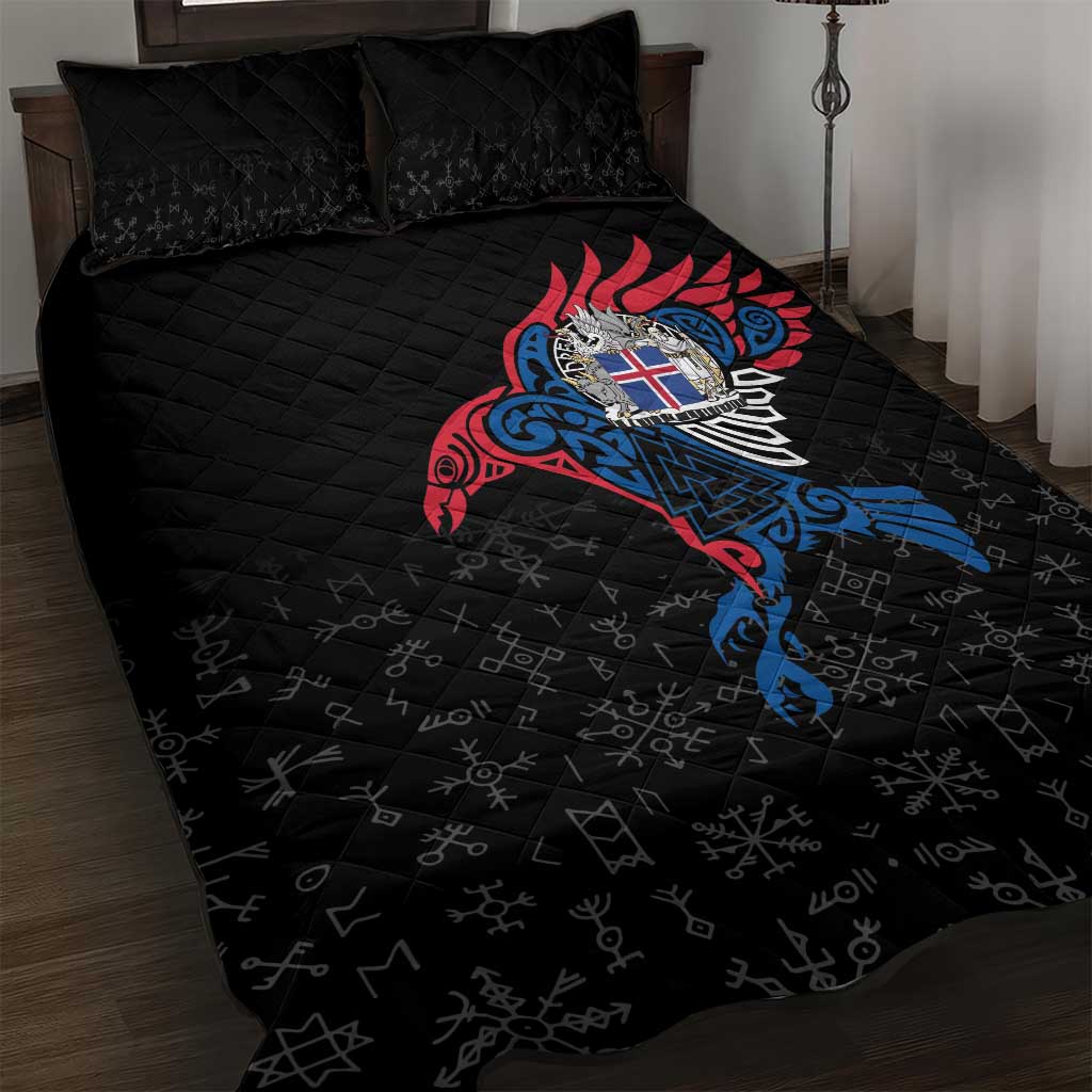 Iceland Viking Culture Quilt Bed Set Norse Mythology Raven Tattoo