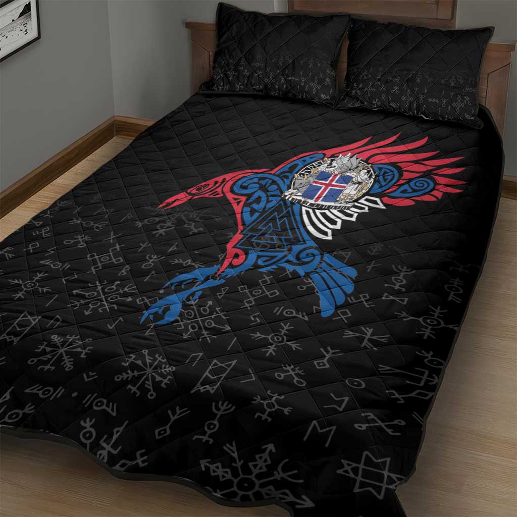 Iceland Viking Culture Quilt Bed Set Norse Mythology Raven Tattoo
