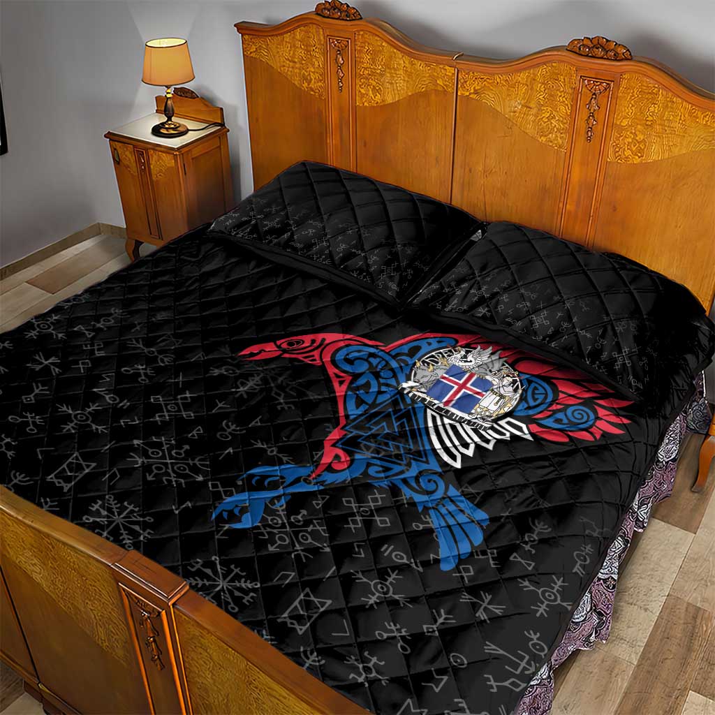 Iceland Viking Culture Quilt Bed Set Norse Mythology Raven Tattoo