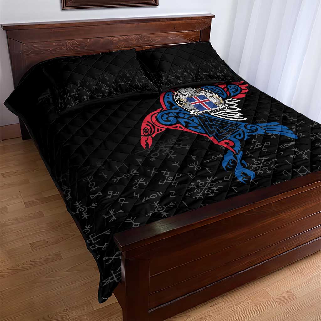Iceland Viking Culture Quilt Bed Set Norse Mythology Raven Tattoo