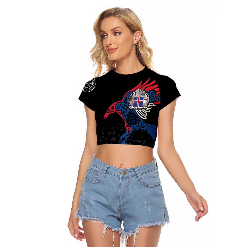 Iceland Viking Culture Raglan Cropped T Shirt Norse Mythology Raven Tattoo