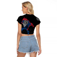 Iceland Viking Culture Raglan Cropped T Shirt Norse Mythology Raven Tattoo