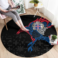 Iceland Viking Culture Round Carpet Norse Mythology Raven Tattoo