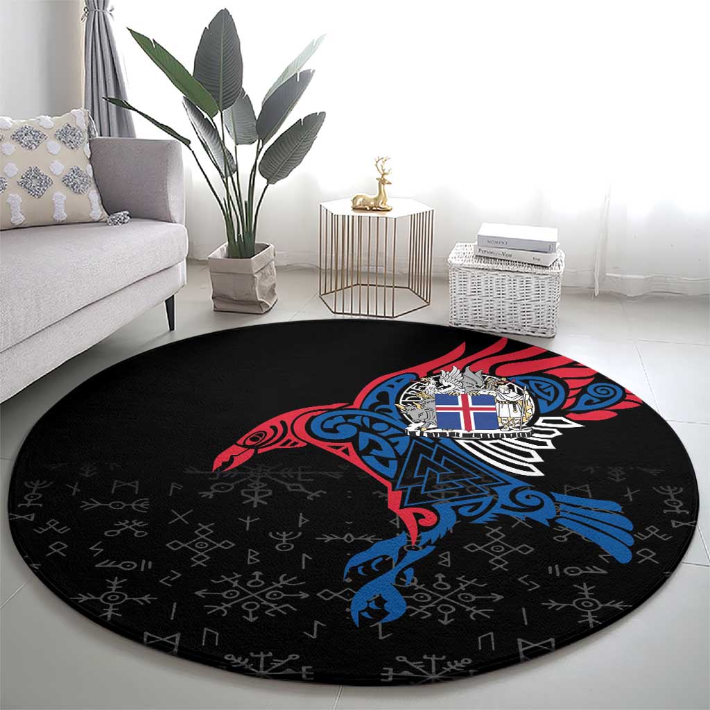 Iceland Viking Culture Round Carpet Norse Mythology Raven Tattoo