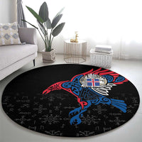 Iceland Viking Culture Round Carpet Norse Mythology Raven Tattoo
